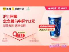 美团外卖沪上阿姨超值券包，念念桃乌中杯11.1元