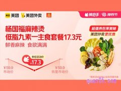 美团外卖杨国福麻辣烫超值券包，低脂九素一主食套餐17.3元