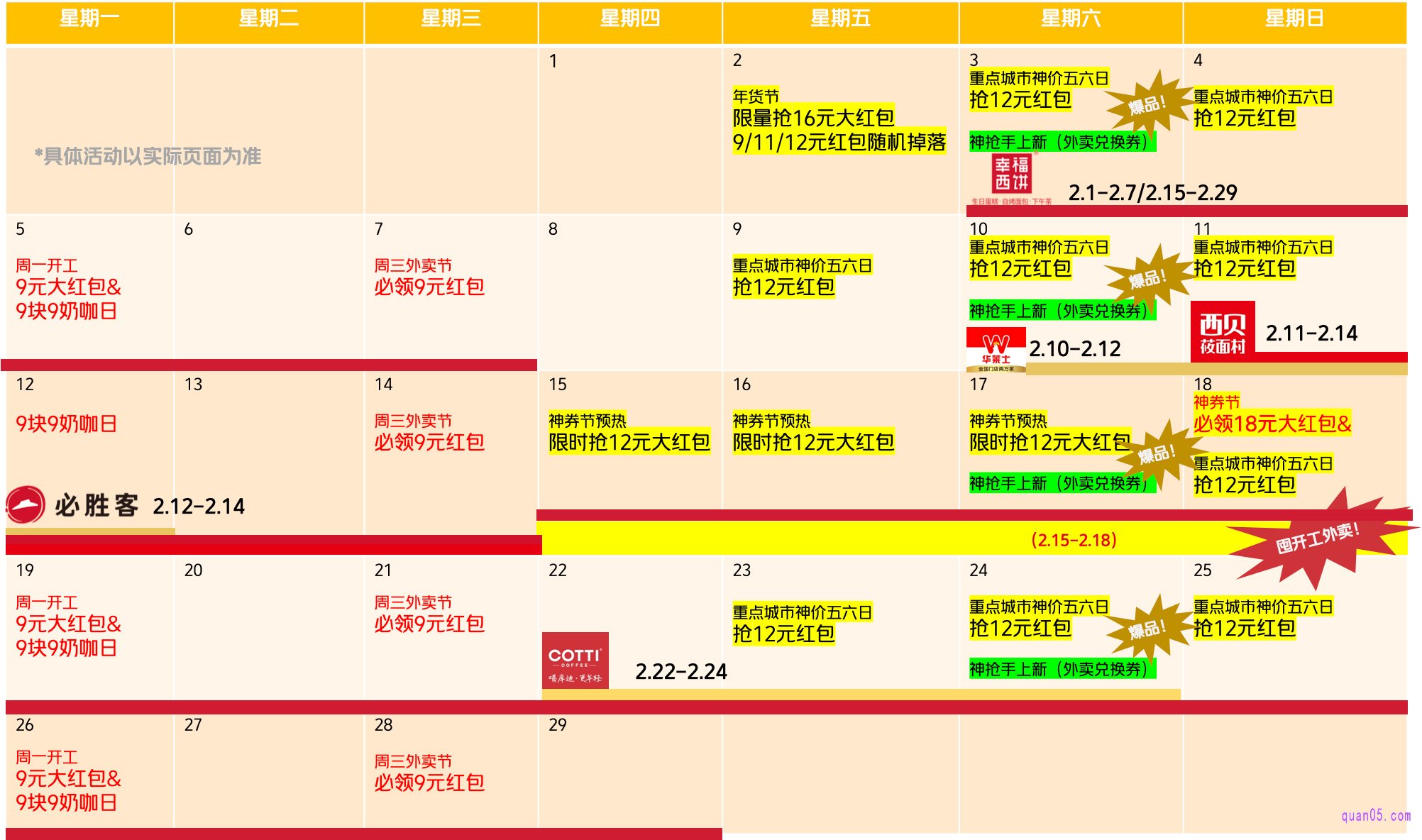 美团外卖2月营销日历