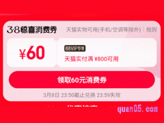 2024年淘宝38节88vip满800减60消费券