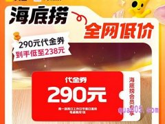 美团大牌超品 海底捞火锅290元代金券到手低至238元